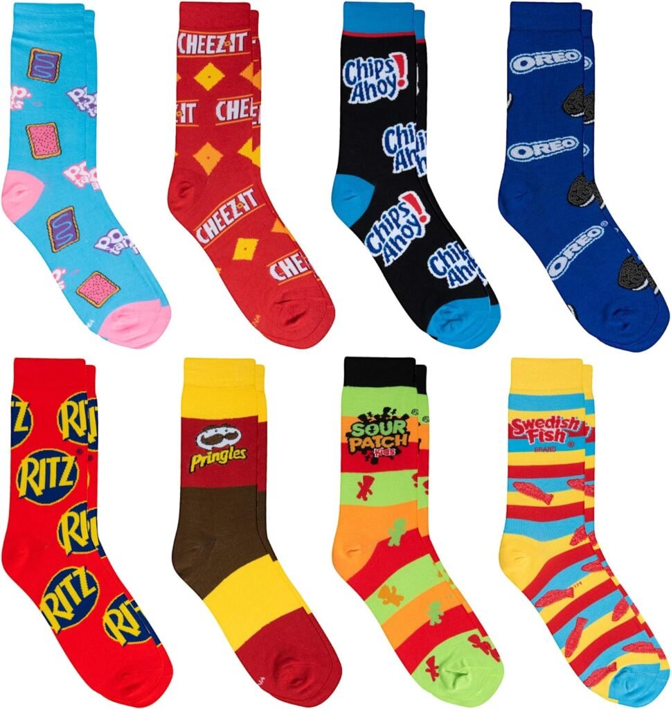 Crazy Socks, Snack  Junk Food Themes, Fun Silly Novelty Crew, Large, Fun 8 Pack