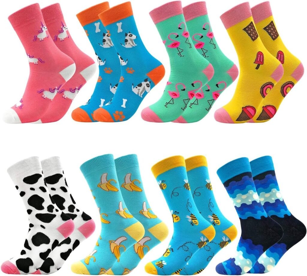 Fun Colorful Socks Patterned Funky Happy Crew Sock Combed Cotton Stockings Packs