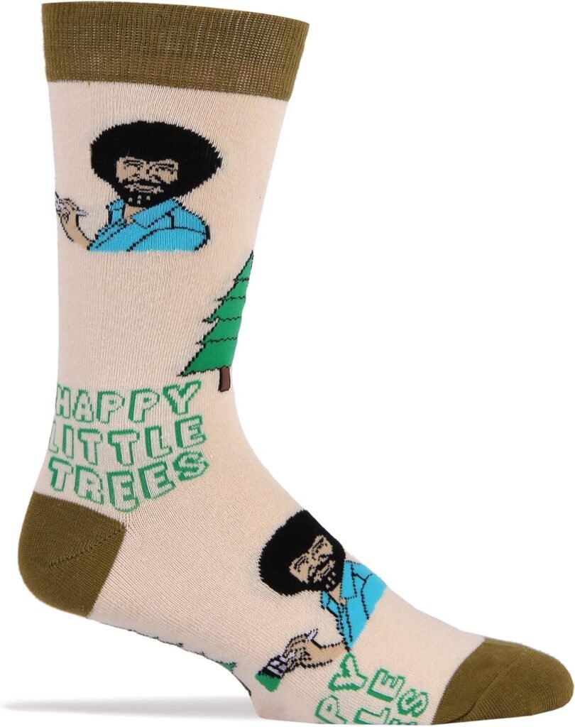 ooohyeah Mens Bob Ross Novelty Crew Socks, Funny Socks Crazy Socks, Fun Casual Dress Cotton Socks