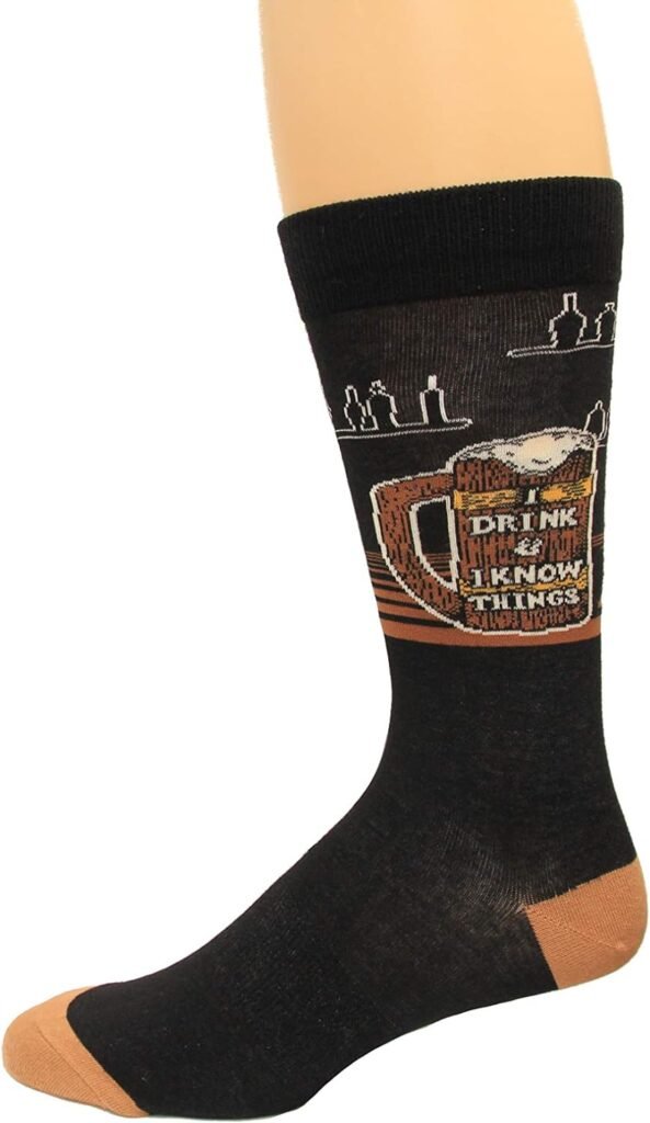 K. Bell Socks Womens Fun Happy Hour Crew Socks-1 Pairs-Cool  Cute Pop Culture Funny Gifts