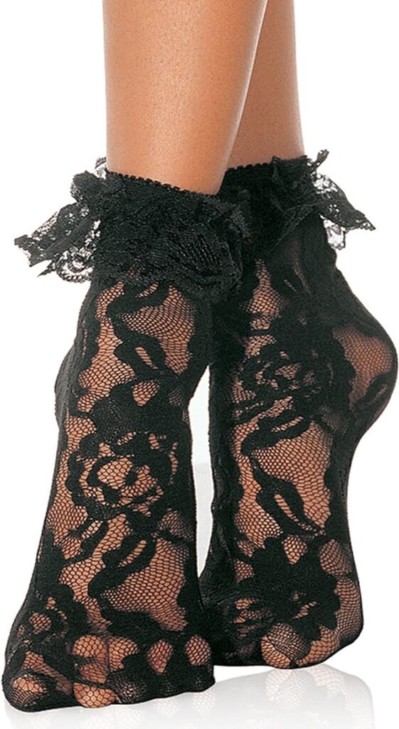 Leg Avenue Womens OS Ruffle Cuff Lace Anklet Socks