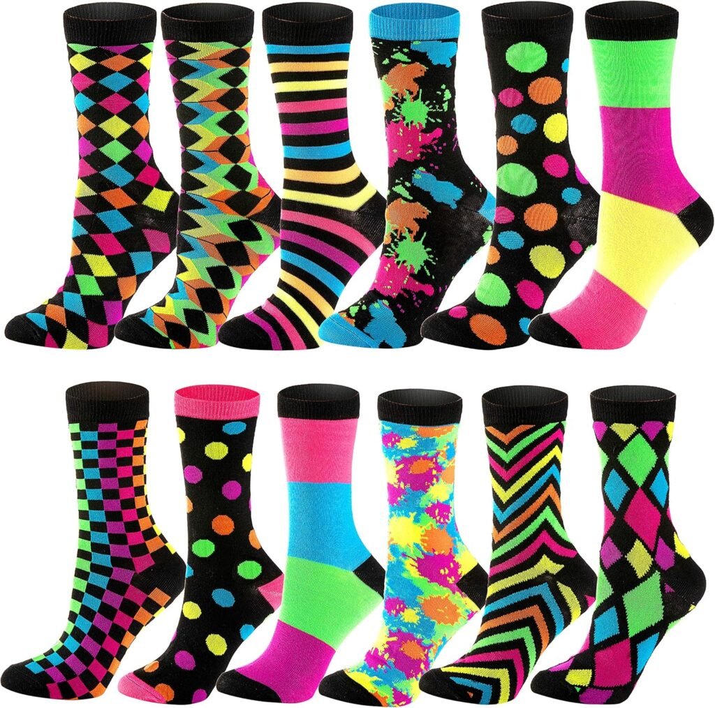 JOYIN 12 Pack Womens Socks Colorful Funky Paint Splash Patterned Crew Socks Funky Paintspalsh  Colorblocks for Christmas, Holiday or Birthday Gift