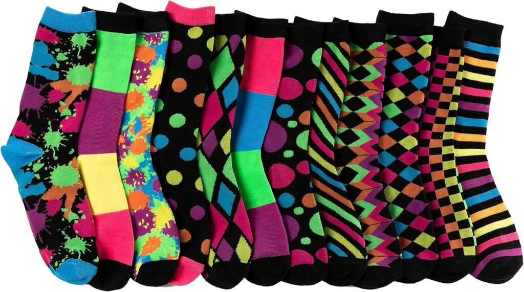 JOYIN 12 Pack Womens Socks Colorful Funky Paint Splash Patterned Crew Socks Funky Paintspalsh  Colorblocks for Christmas, Holiday or Birthday Gift